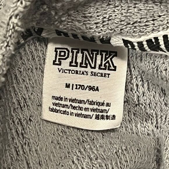 PINK Victoria's Secret Terry Knit Gray Sweater Dog Logo Oversized Medium EUC - Picture 6 of 7